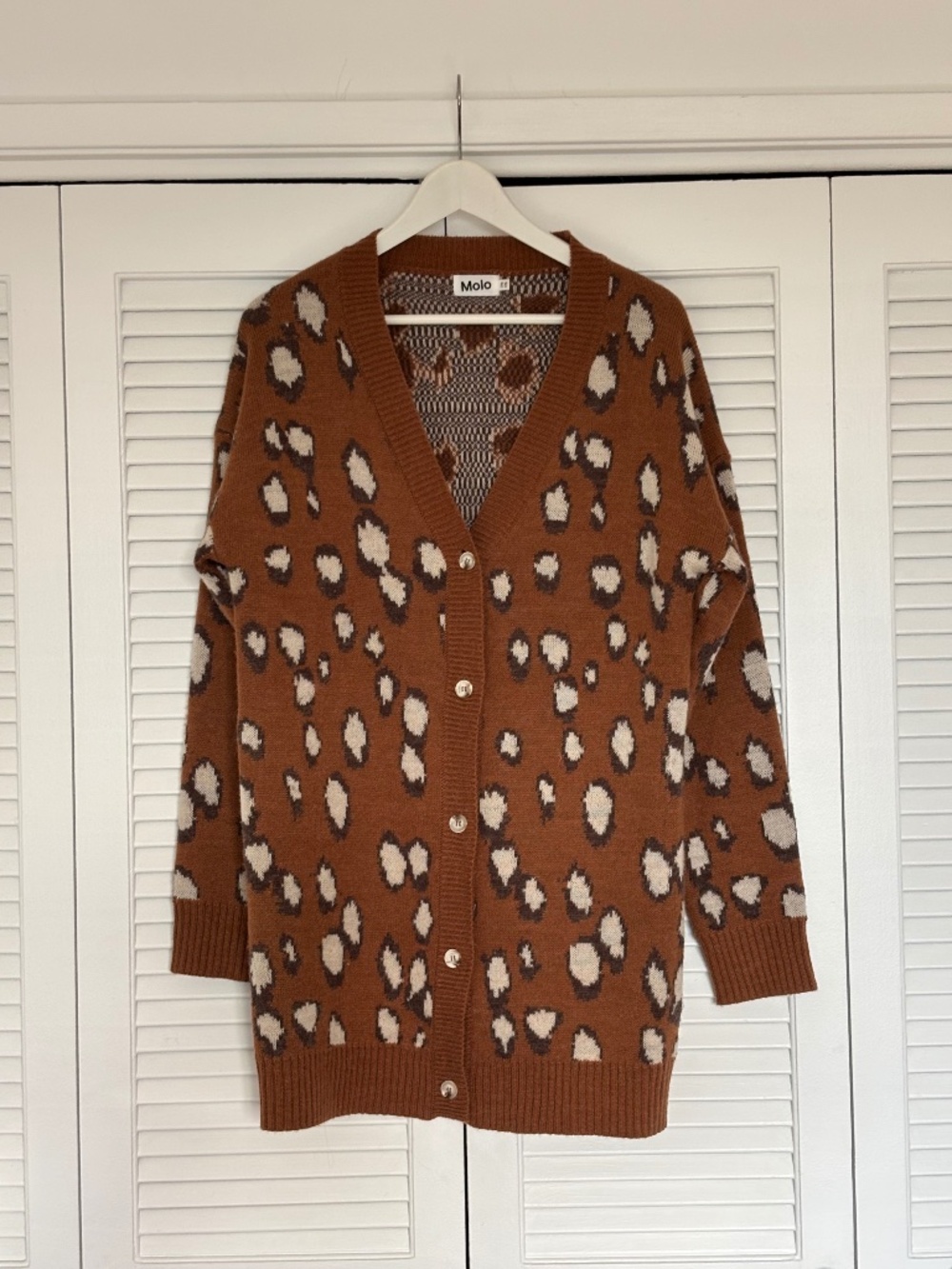 Molo Long Cardigan Sweater Cheetah Leopard Alpaca Wool Size Medium
